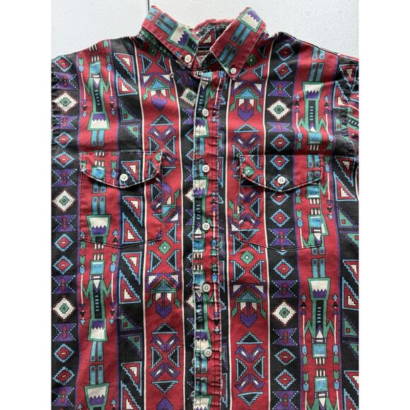 Vintage WRANGLER Aztec Work‎ Shirt Mens M Cowboy Western Button Shirt Retro USA - Picture 2 of 6
